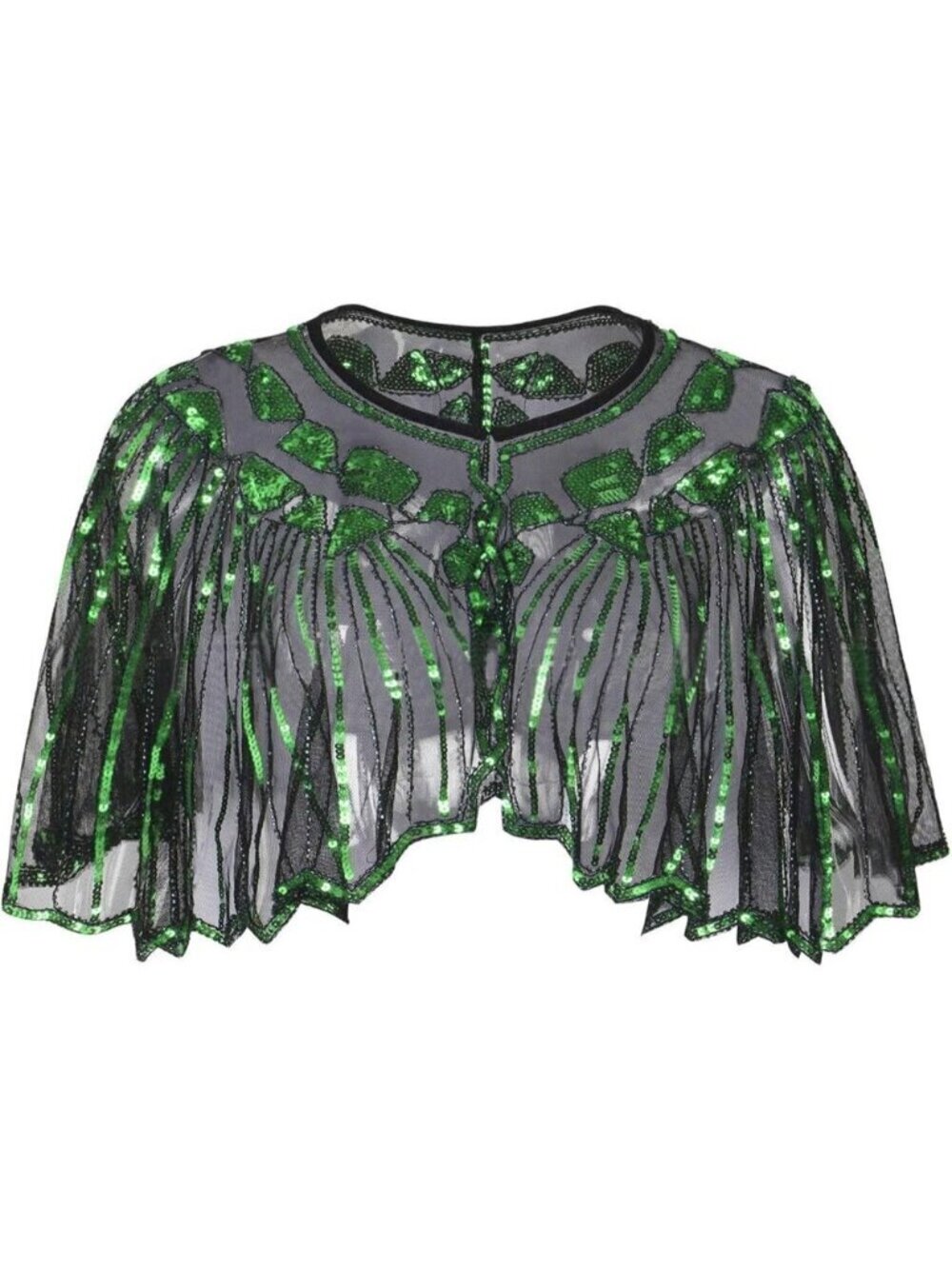 Women's Green 1920s Shawl Sequin Beaded Evening Cape Retro Wedding Wraps Scarf